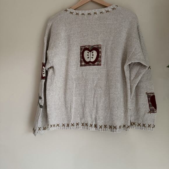 Vintage Mandal Bay Apple Patch Cardigan Sweater Linen Cotton Cottagecore Size L - Picture 9 of 10